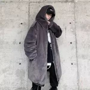코트 남자 롱 플리스 두꺼운 후드 오버핏 남성 겨울 재킷 집업 후리스
