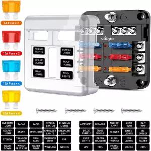 Nilight - 50055F 6방향 블레이드 스크류 퓨즈 블록 6 회로 12V 자동차 해상 보트 RV 트레일러용 LED