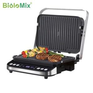 BioloMix-2000W 전기 접촉 그릴 디지털 철판 및 파니니 프레스 와플 메이커 플레이트 옵션 180 도 바베큐