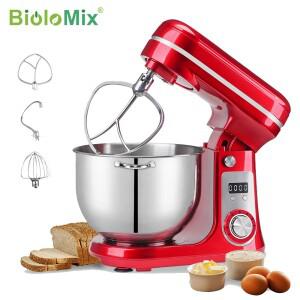 BioloMix 주방 푸드 스탠드 믹서 블렌더 저소음 모터 크림 계란 거품기 휩 반죽 반죽기 6단 1200W 6L DC