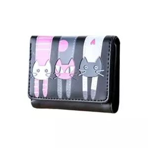 고양이 반지갑 여학생 PU가죽 11.9cm 귀여운 실용적 여성지갑