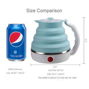 여행용 접이식 110 미국 주전자 실리콘 듀얼 작은 식품 냄비 등급 220V 전압 끓는 블루 600ML 주전자 전기 플러그