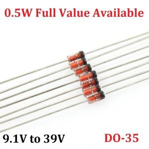 100PCS 1/2W 제너 다이오드 BZX55C 0.5W 9V1 10V 11V 12V 13V 15V 16V 18V 20V 22V 24V 27V 30V 33V 36V 39