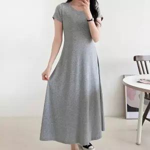 [옷자락]여자 여름등원룩 숏반팔 데일리 A라인 무지 롱원피스