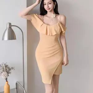 [옷자락]여자 오프숄더 슬림핏 셔링 랩 H라인 언발 미니원피스