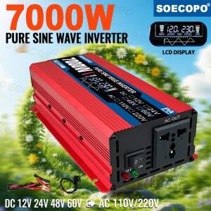 7000W 순수 사인파 인버터 12V 전류 (110V 태양광 DC 12V/24V/48V/60V - AC 110V/220V) 가정용 캠핑 RV용
