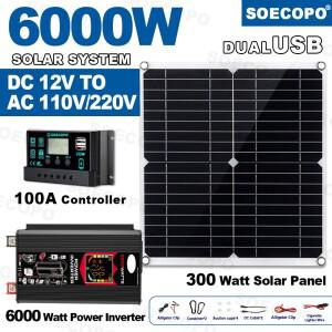 6000W 태양 전지 패널 전체 키트 12V ~ 110V/220V 인버터 시스템 발전기 충전 배터리 Capming Home House R