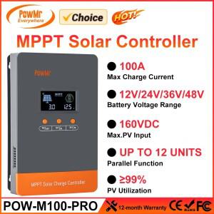 PowMr Choice 100A MPPT 태양열 충전기 컨트롤러 PV 160V 전지 패널 레귤레이터 LCD 병렬 12 PC 용 24V 36V