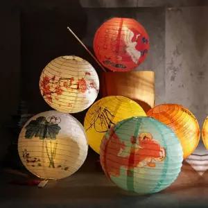 12 인치 인쇄 꽃 라운드 중국어 종이 등불 생일 웨딩 장식 공예 DIY 축제 랜턴 파티 용품