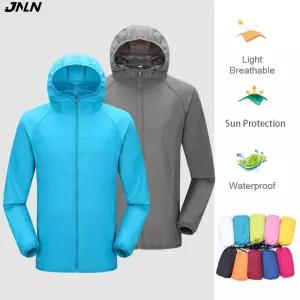 JNLN 캠핑 레인 자켓 남성 여성 방수 태양 보호 의류 낚시 사냥 포켓이있는 빠른 건조 윈드 브레이커