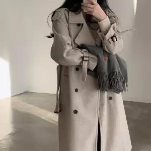 여성 롱 모직 빈티지 가을 슬림핏 더블 코트 위로 무릎 모직코트 스트랩이 원픽3