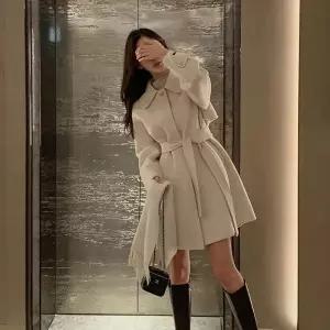 여성용 모직 하프 가을 빈티지 코트 긴팔 스트링 터틀넥 모직코트 원픽3
