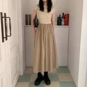 여자 라운드넥 민소매 하프 캉캉 롱 원피스