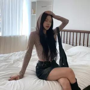 여자 스트라이프 페이크 포켓 후드 집업