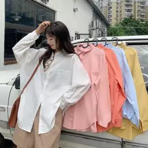 여자 루즈핏 롱기장 얇은 폴리 봄 여름 셔츠