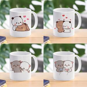팬더 베어 Bubu Dudu 커피 밀크 컵 모카 고양이 커플 크리스마스 머그잔 귀여운    Drinkware