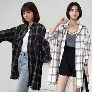 여자 봄 여름 데일리 캐주얼 레이어드 체크셔츠