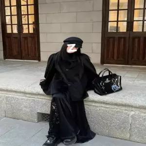 팔콘 검정 하프 캐주얼 여자 여성용 코트 슬림핏 테일러드 케이프 KKE1