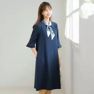 여성 나팔소매 H라인 빅사이즈 쉬폰 정장 원피스 40-50대 미시 중년여성 엄마