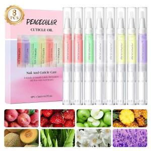 Peacecolor 손톱용 큐티클 오일 펜 강화제 맛 건조 케어 8개, 네일 키트 영양 리바이탈라이저 다양한 손상