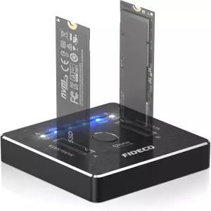 FIDECO M.2 NVMe SATA SSD 복제 독 USB 3.2 Gen 2 X 20Gbps 듀얼 외장 케이스 복제기 오프라인 지원 UASP