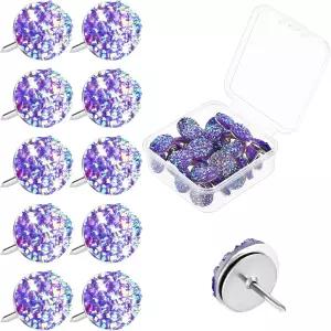 마보르 30Pcs 장식용 엄지손가락 코르크 보드용 귀여운 다이아몬드처럼 빛나는 퍼플 펀 푸시 핀