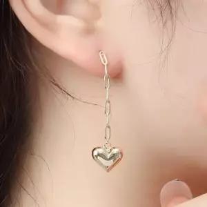 비쥬홀릭 골드도금 실버925 하트 클립 체인 귀걸이 볼 체인드롭귀걸이 드롭하트귀걸이