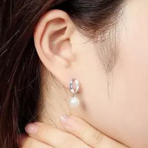 비쥬홀릭 백금도금 실버925 오블리스 진주 귀걸이 드 진주귀걸이 팬던트귀걸이