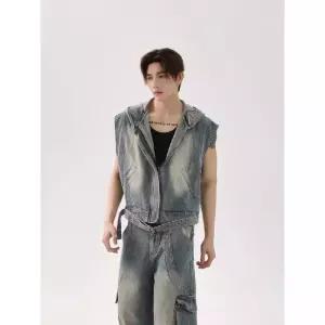 캐주얼조끼 여성 조끼 후드 데님 봄 가을 빅사이즈 쇼트 나시 캐주얼 야상 admr3