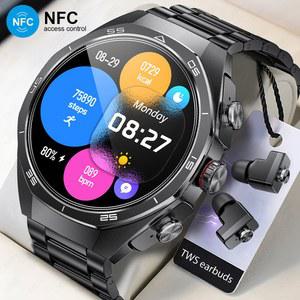 TWS 음악 시계 이어버드 스마트 워치 NFC AMOLED 블루투스 통화 심박수 혈액 산소 모니터 안드로이드용 스마트워치 헤드폰