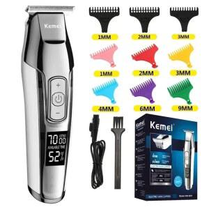Kemei KM-5027 또는 블레이드 이발사 음소거 소음 감소 LED 전기 수량 디지털 디스플레이 충전 포트 조각 푸시 전단