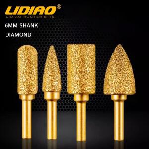 LIDIAO 다이아몬드 그라인딩 헤드 6mm 생크 로터리 파일 스틸 강스틸 버 폴란드어 비트 유리 스테인레스 스