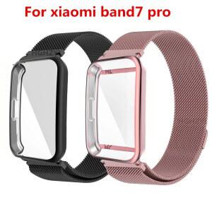 Xiaomi Mi Band 7 Pro 스마트 팔찌 교체 금속 (화면 보호 케이스 포함) 용 밀라노 마그네틱 루프 스트랩