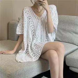 브이넥 MFNC030041 니트 펀칭 비치 커버업 수영복