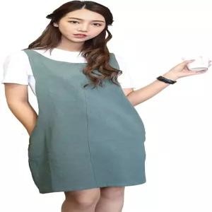 AOBBYBBS 코튼 리넨 일본식 앞치마 홀터 크로스 백 밴딩 X 모양 두 개 주머니