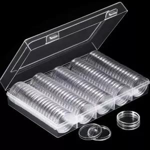 100Pcs 지우기 동전 캡슐 홀더 케이스 27/30mm 투명 기념 수집 가능한 보관 상자 컬렉션 용품