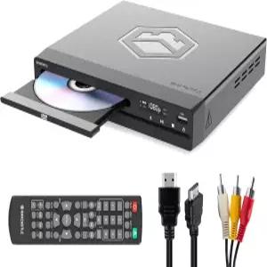 HDMI가 포함된 컴팩트 DVD 플레이어 멀티 리전 디스크 재생 1080 HD 업스케일링 RCA AV 연결 USB MP3 CD
