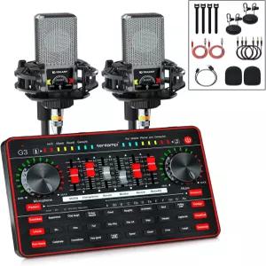 사운드 카드 오디오 믹서 10램프 2개 3.5mm 스튜디오 콘덴서 마이크 및 G3 인터페이스 보드 보이스 체인저