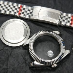 호환 41MM 8215 R 케이스 다이얼 스트랩 핸즈 세트 (8200 무브먼트용) 사파이어 크리스탈 야광 시계 액세서