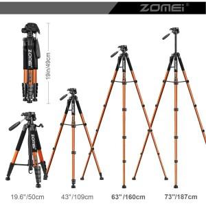 호환 187cm/73.6in 높이 Zomei 알루미늄 합금 휴대용 삼각대 카메라 DSLR 캐논 니콘  360도 파노라마 사진