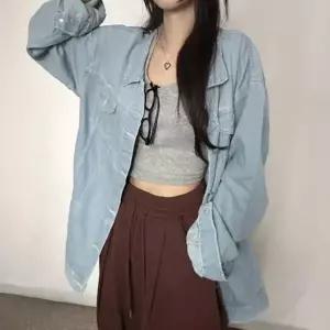 |CCJ6F60|여성 가을용 캐주얼 롱 코트 블랙 블루 루즈핏 스트리트 패션