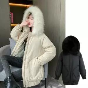 |CCJ6F99|여성용 겨울 미디 길이 털모자 캐주얼 볼륨 패딩