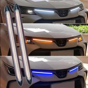 2pcs LED DRL 자동차 주간 러닝 라이트 유연한 방수 스트립 헤드 흰색 회전 신호 노란색 브레이크 흐름 조