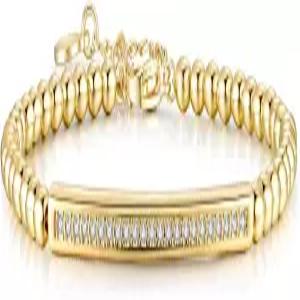 여성용 NUZON 4MM 골드 비즈 체인 팔찌 18K 도금 CZ 커브 바 스트레치/랍스터 걸쇠 2가지 옵션