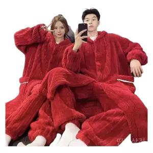 남녀동물잠옷 동물 여성 롱가운 후드 벨벳 파자마 세트 잠옷 캐릭터 겨울 커플