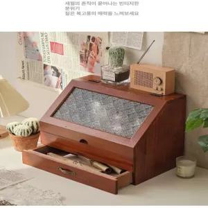 원목 화장품 정리함 수납함 빈티지 화장대 보관함 네일 레트로 메이크업 정리대 미니 서랍형
