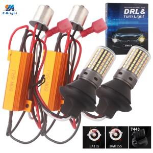 LED Canbus 라이트 P21W BAU15S DRL & 턴 듀얼 컬러 3156 7440 w21w 저항기 스위치 백 3014 하이퍼 플래시