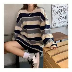 [룽스_62]오버핏 스트라이프 꾸안꾸 긴팔 맨투맨 티셔츠
