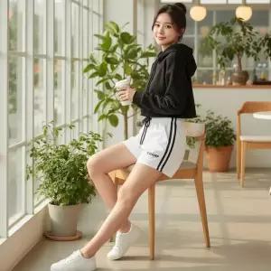 [라일리여성의류] Rly 배색라인 밴딩 트레이닝 숏팬츠 데일리 여름반바지