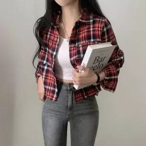 [룽스_62]감성 패션셔츠 데일리 체크 패턴 크롭 셔츠 4컬러